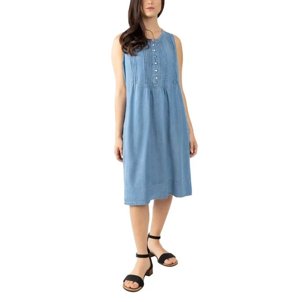 Coldwater Creek Womens Tencel Pintuck Sleeveless Midi Dress Light Blue XS New